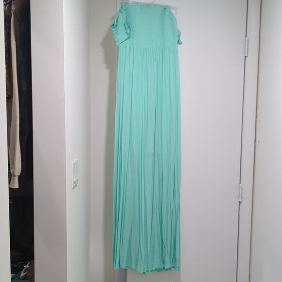 Venus Maxi Sundress Cottage Peasant Smocked Off the Shoulder Mint Aqua Size 2 - Picture 6 of 6